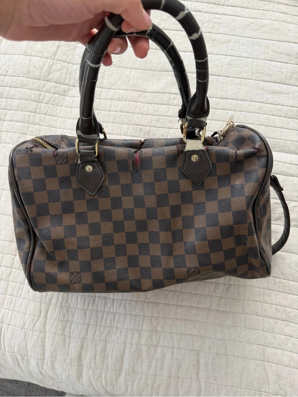Brown Checkered Women's Satchel Handbag